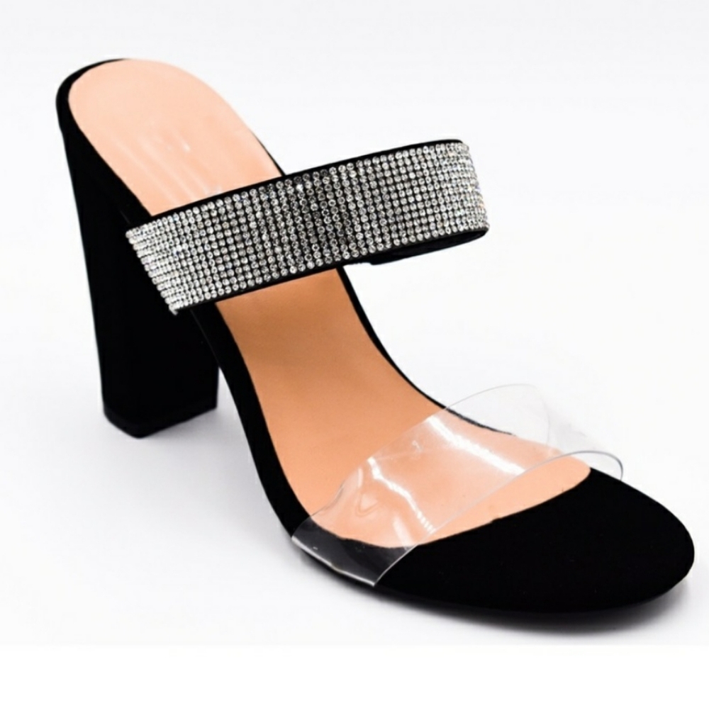 Top Moda Black/ Clear Mule Chunky Heel